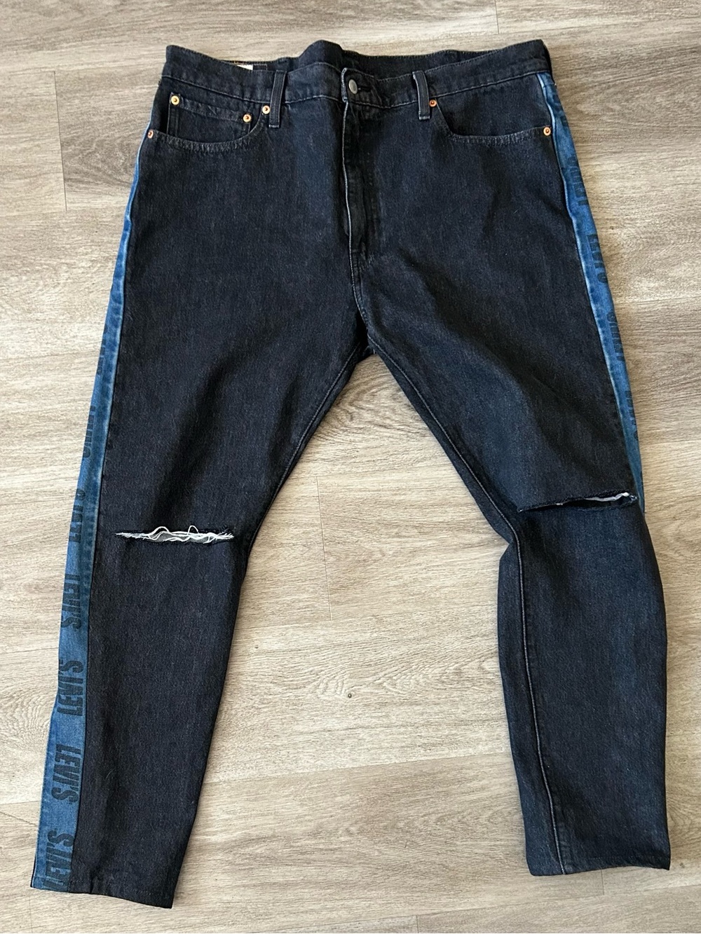Levi's Black Slim Straight Jeans with Blue Side Stripe